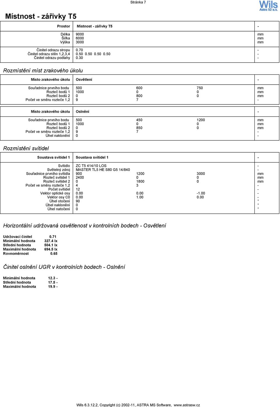 Oslnění Souřadnice prvního bodu Rozteč bodů 1 Rozteč bodů 2 Počet ve směru rozteče 1,2 Úhel naklonění 450 1200 1000 0 0 0 850 0 9 7 0 Rozmístění svítidel Soustava svítidel 1 Soustava svítidel 1