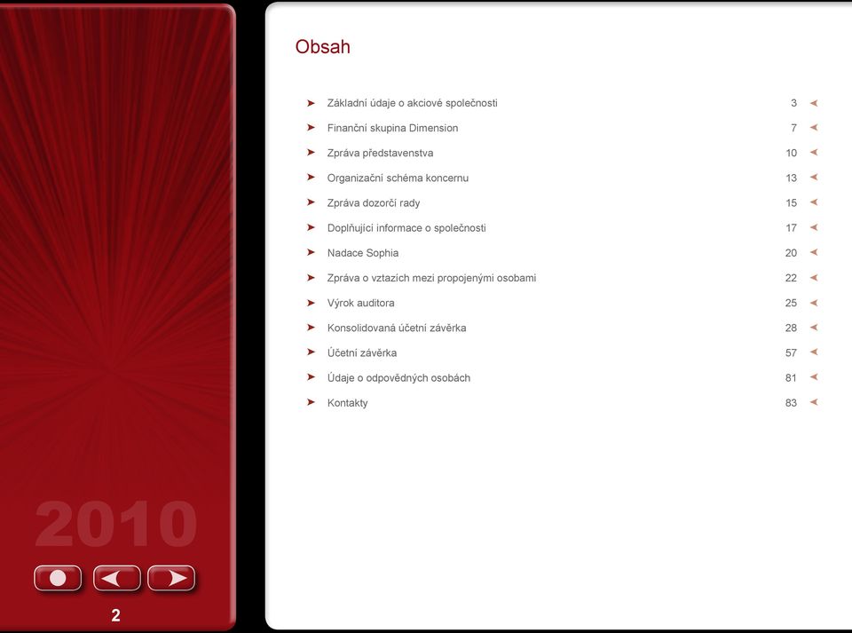 informace o společnosti 17 Nadace Sophia 20 Zpráva o vztazích mezi propojenými osobami 22