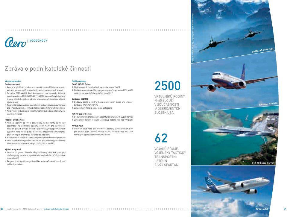 Od roku 2010 vyrábí Aero komponenty na podvozky letounů z rodiny Airbusu A320 (A318, A319, A320), jednouličkové dopravní letouny středního doletu, jež jsou nejprodávanější rodinou letounů současnosti?