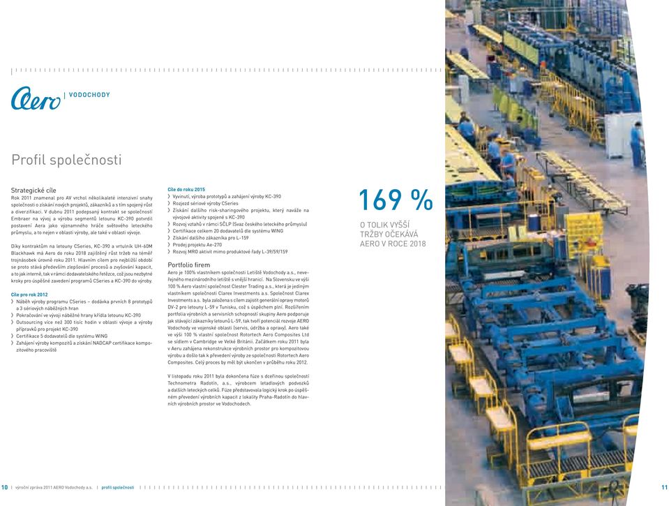 výroby, ale také v oblasti vývoje. Díky kontraktům na letouny CSeries, KC-390 a vrtulník UH-60M Blackhawk má Aero do roku 2018 zajištěný růst tržeb na téměř trojnásobek úrovně roku 2011.