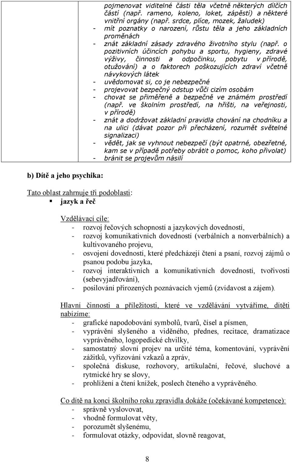 srdce, plíce, mozek, žaludek) - mít poznatky o narození, růstu těla a jeho základních proměnách - znát základní zásady zdravého životního stylu (např.