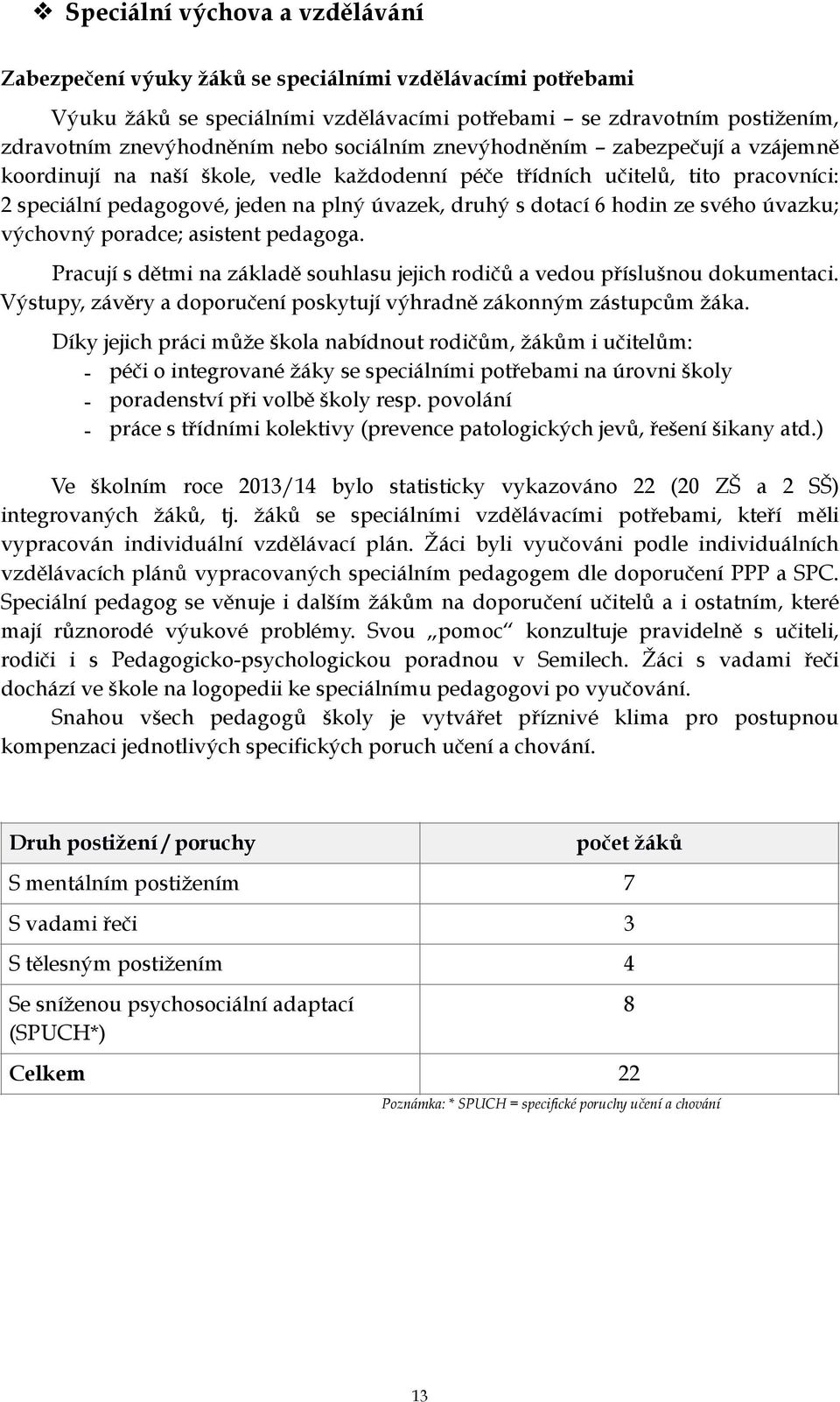 ze svého úvazku; výchovný poradce; asistent pedagoga. Pracují s dětmi na základě souhlasu jejich rodičů a vedou příslušnou dokumentaci.