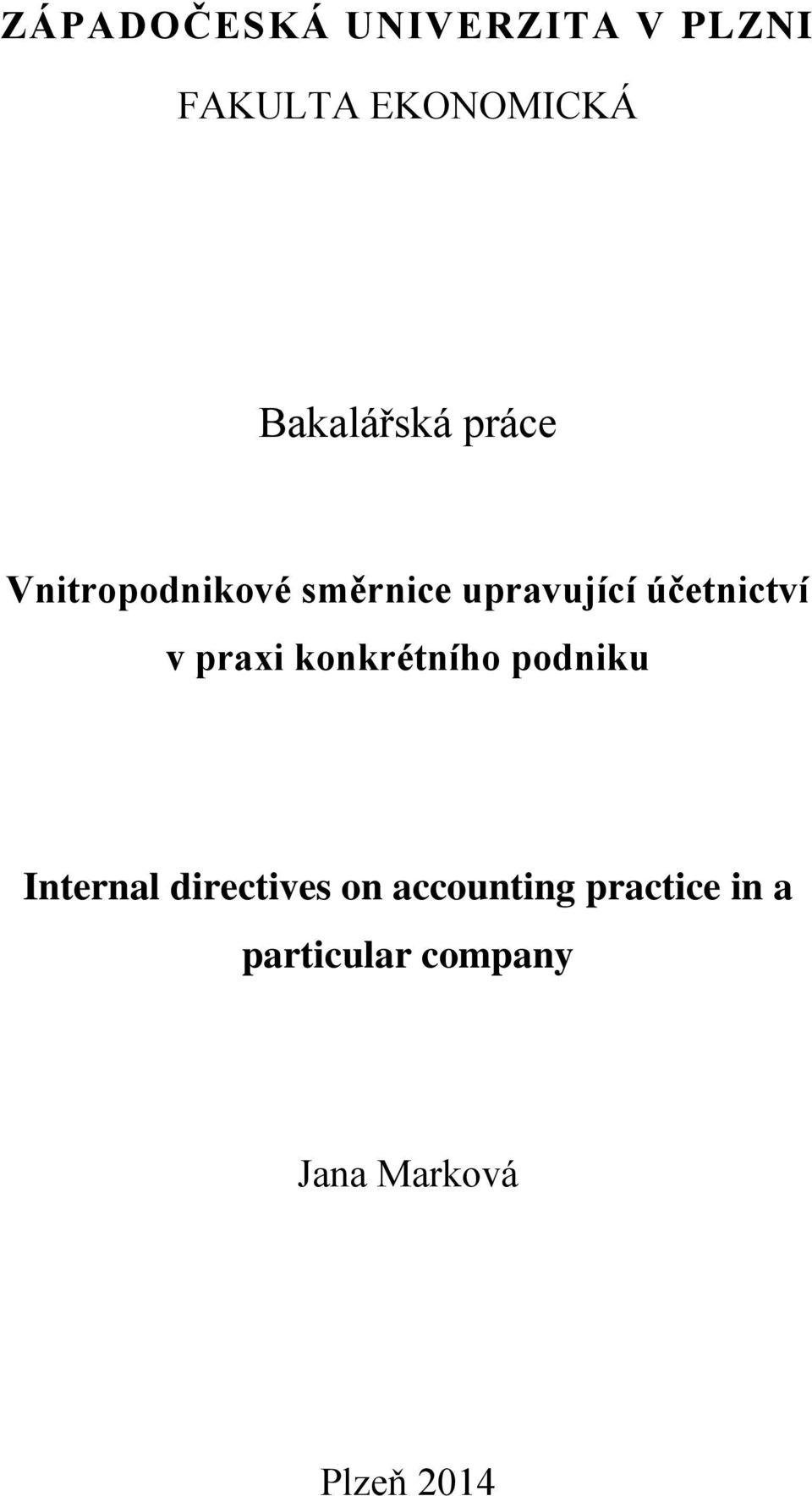 účetnictví v praxi konkrétního podniku Internal