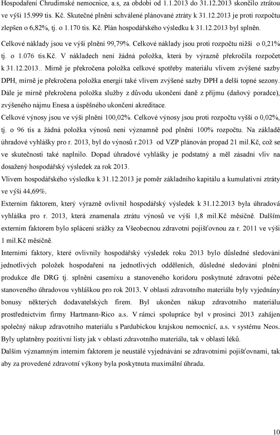 V nákladech není žádná položka, která by výrazně překročila rozpočet k 31.12.2013.