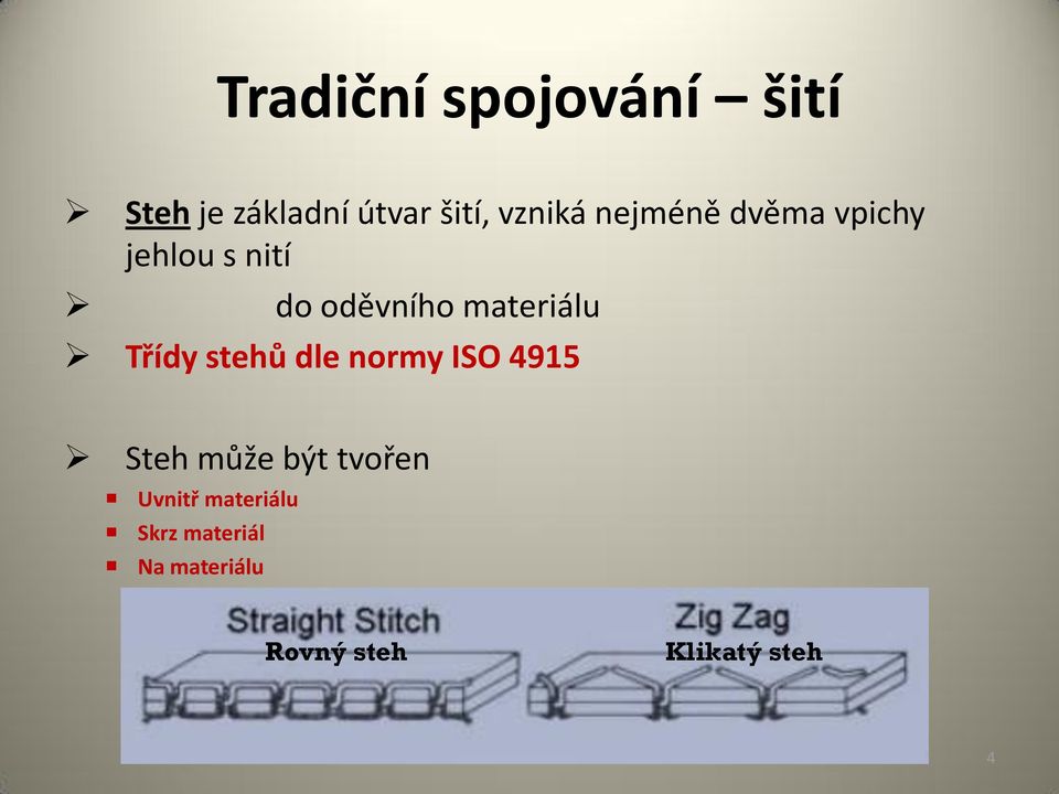 Třídy stehů dle normy ISO 4915 Steh může být tvořen Uvnitř