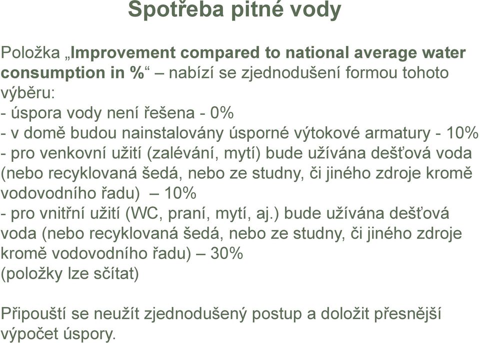 šedá, nebo ze studny, či jiného zdroje kromě vodovodního řadu) 1% - pro vnitřní užití (WC, praní, mytí, aj.