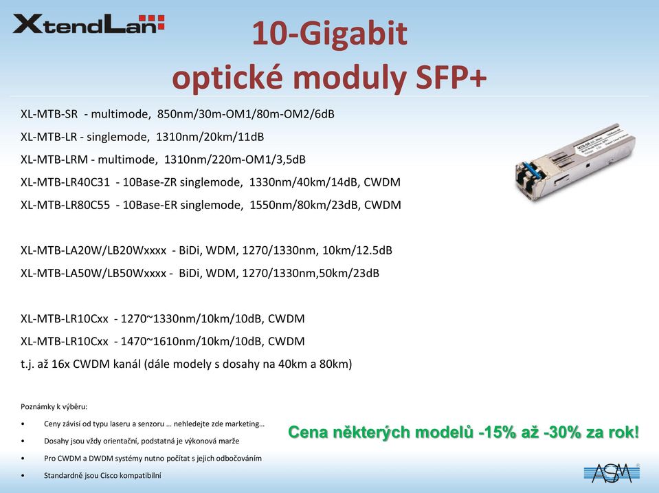 5dB XL-MTB-LA50W/LB50Wxxxx - BiDi, WDM, 1270/1330nm,50km/23dB XL-MTB-LR10Cxx - 1270~1330nm/10km/10dB, CWDM XL-MTB-LR10Cxx - 1470~1610nm/10km/10dB, CWDM t.j.