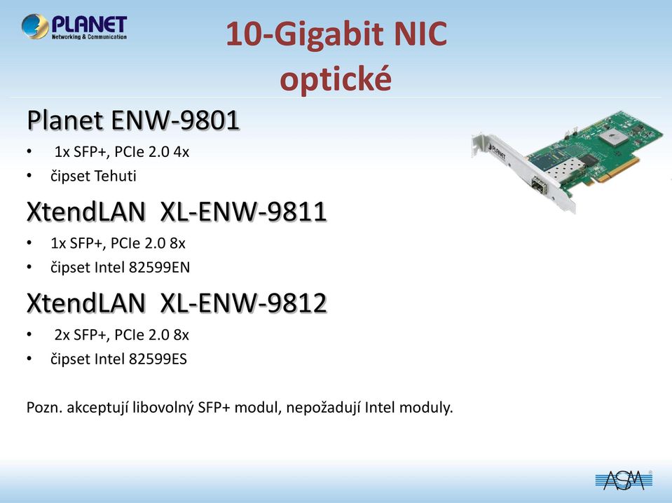 0 8x čipset Intel 82599EN XtendLAN XL-ENW-9812 2x SFP+, PCIe 2.