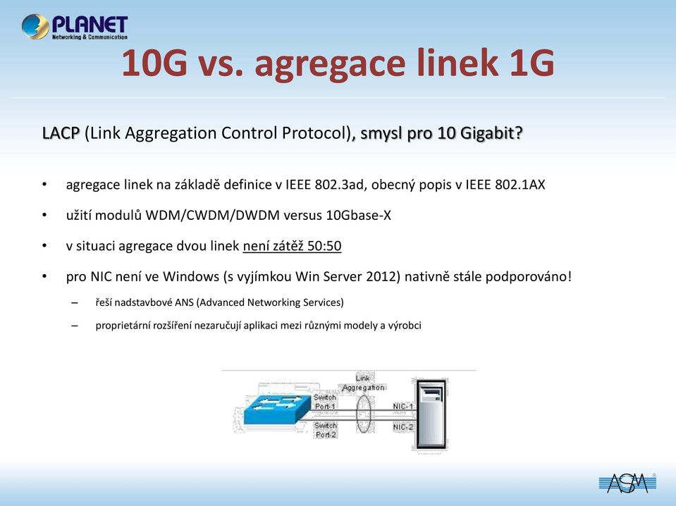 1AX užití modulů WDM/CWDM/DWDM versus 10Gbase-X v situaci agregace dvou linek není zátěž 50:50 pro NIC není ve