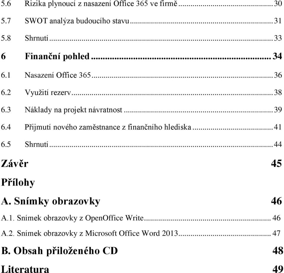 .. 39 6.4 Přijmutí nového zaměstnance z finančního hlediska... 41 6.5 Shrnutí... 44 Závěr 45 Přílohy A.