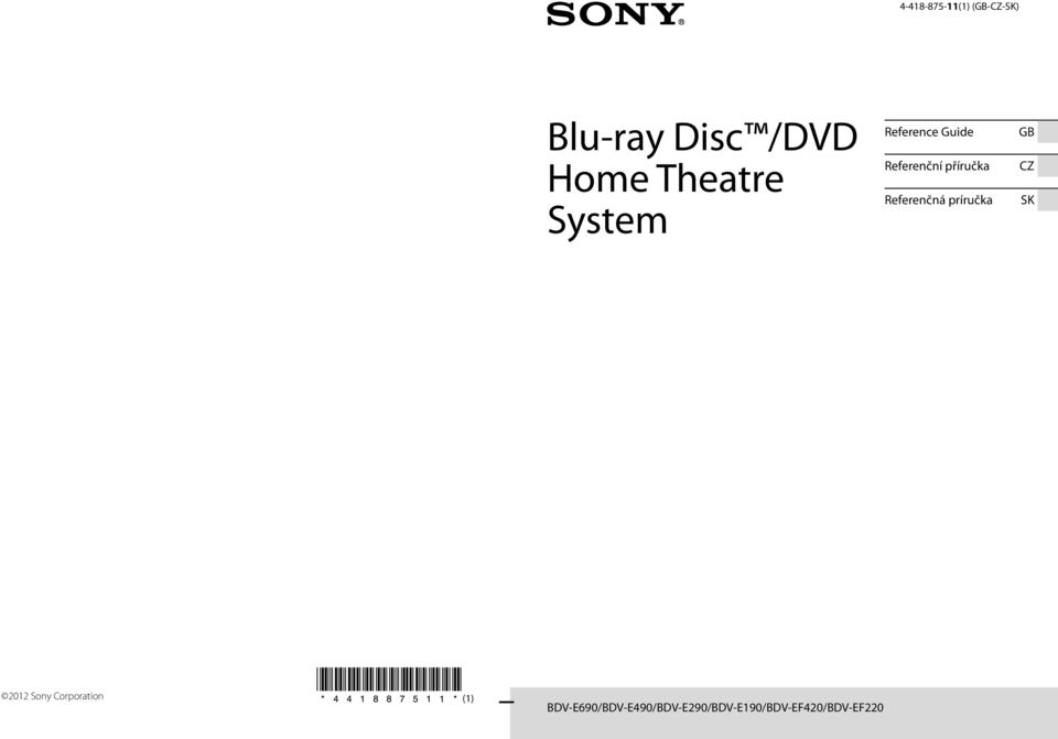Referenčná príručka GB CZ SK 2012 Sony Corporation