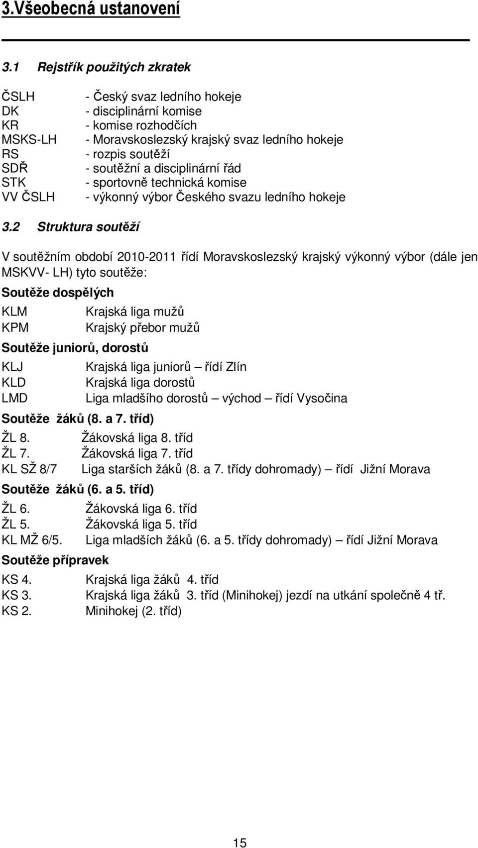 soutěží - soutěžní a disciplinární řád - sportovně technická komise - výkonný výbor Českého svazu ledního hokeje 3.