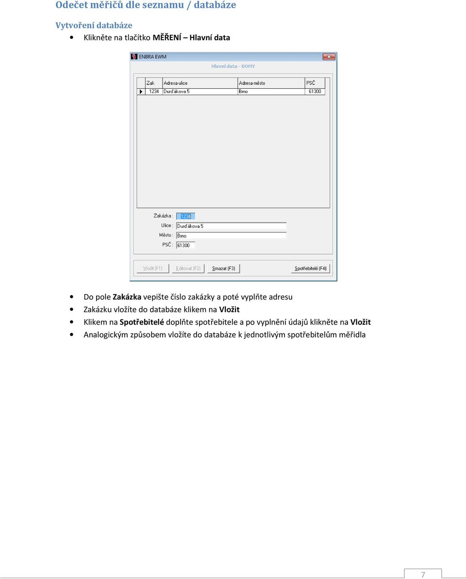 databáze klikem na Vložit Klikem na Spotřebitelé doplňte spotřebitele a po vyplnění údajů