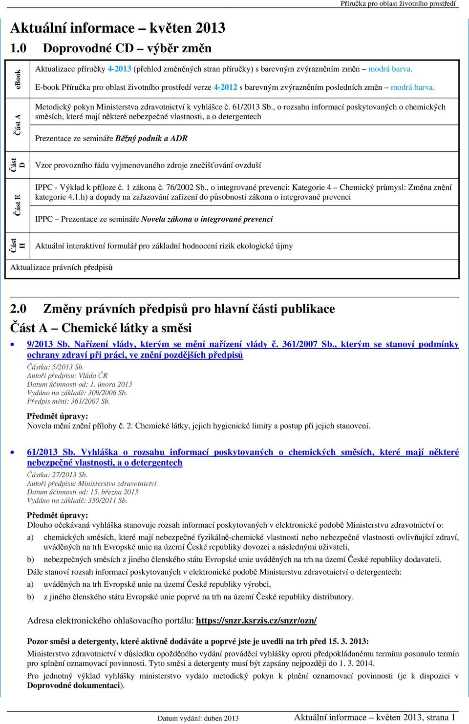 , o rozsahu informací poskytovaných o chemických směsích, které mají některé nebezpečné vlastnosti, a o detergentech Prezentace ze semináře Běžný podnik a ADR Část D Vzor provozního řádu