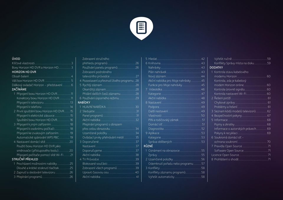 ..15 Připojení k elektrické zásuvce...15 Spuštění boxu Horizon HD DVR... 16 3 Připojení k jiným zařízením... 18 Připojení k osobnímu počítači... 18 Připojení ke zvukovým zařízením.