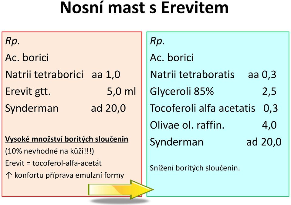 !!) Erevit = tocoferol-alfa-acetát konfortu příprava emulzní formy Ac.