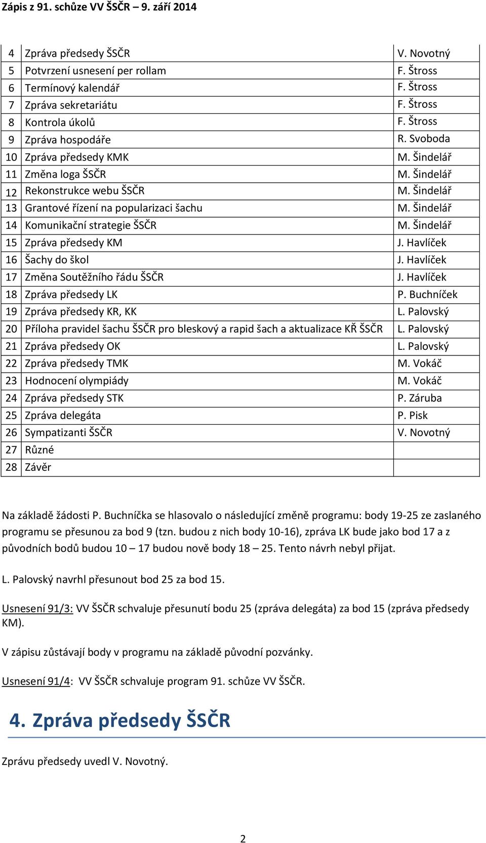 Šindelář 15 Zpráva předsedy KM J. Havlíček 16 Šachy do škol J. Havlíček 17 Změna Soutěžního řádu ŠSČR J. Havlíček 18 Zpráva předsedy LK P. Buchníček 19 Zpráva předsedy KR, KK L.