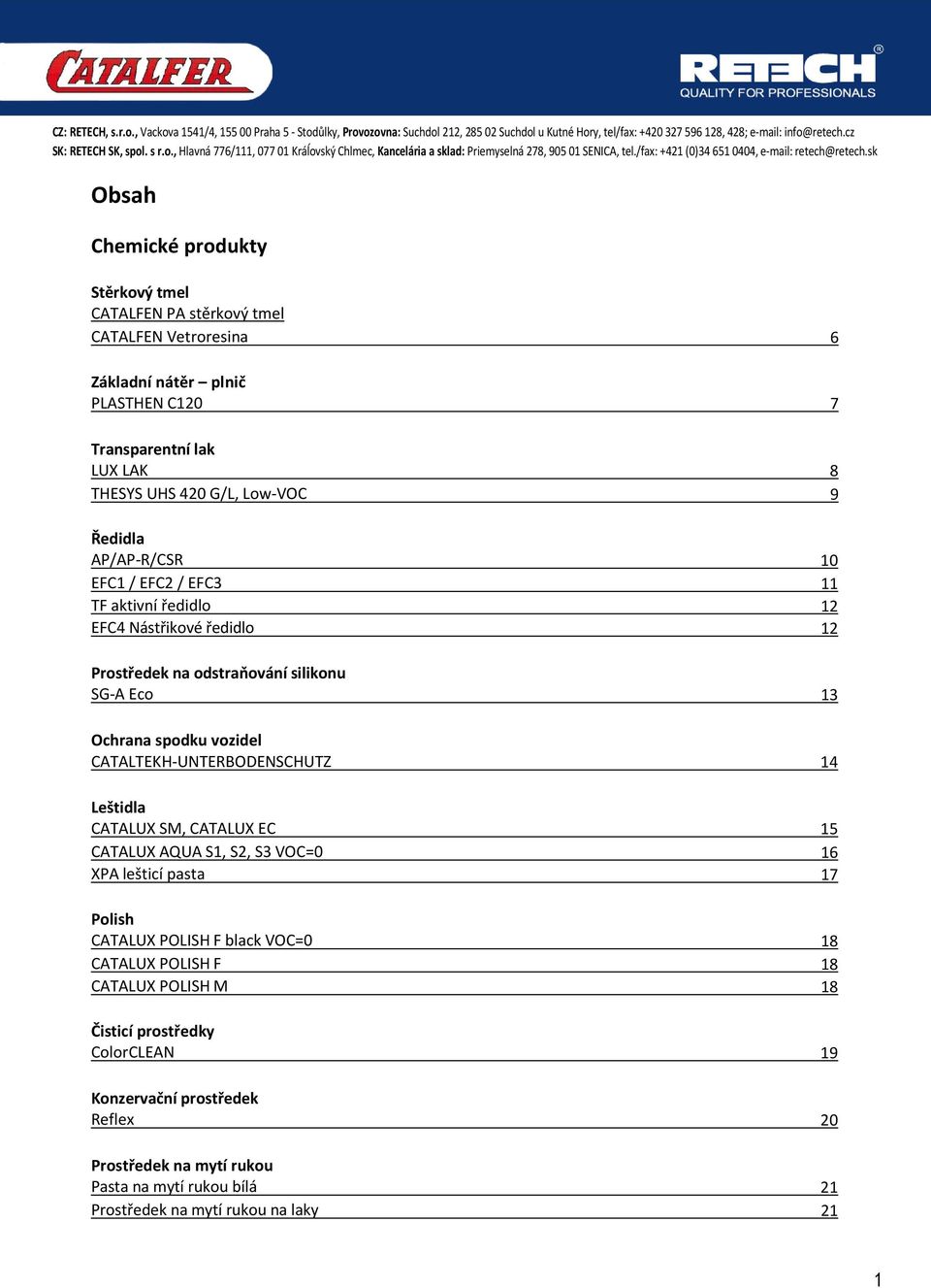 CATALTEKH-UNTERBODENSCHUTZ 14 Leštidla CATALUX SM, CATALUX EC 15 CATALUX AQUA S1, S2, S3 VOC=0 16 XPA lešticí pasta 17 Polish CATALUX POLISH F black VOC=0 18 CATALUX POLISH F