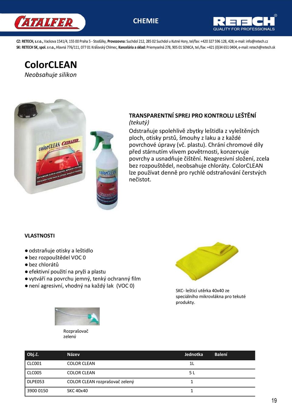 ColorCLEAN lze používat denně pro rychlé odstraňování čerstvých nečistot.