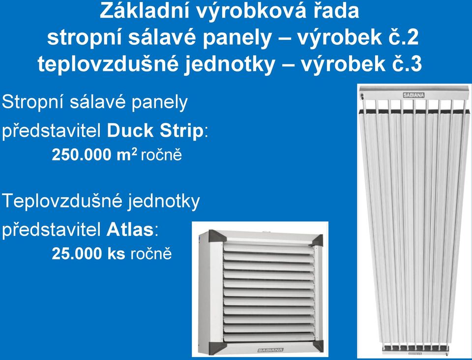 3 Stropní sálavé panely představitel Duck Strip: 250.