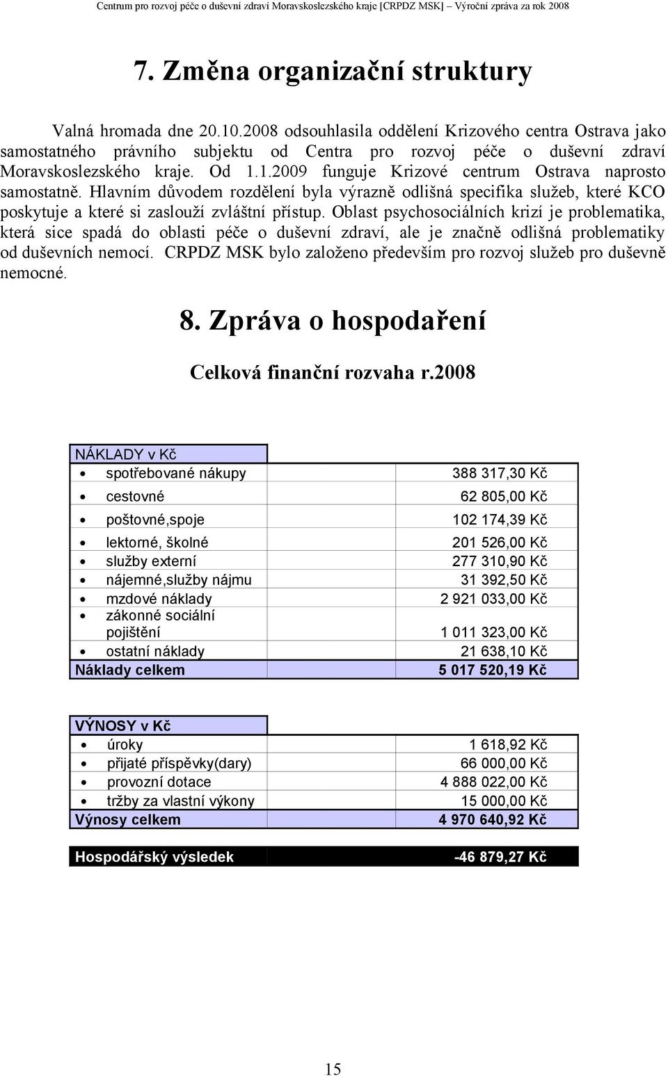 1.2009 funguje Krizové centrum Ostrava naprosto samostatně. Hlavním důvodem rozdělení byla výrazně odlišná specifika služeb, které KCO poskytuje a které si zaslouží zvláštní přístup.