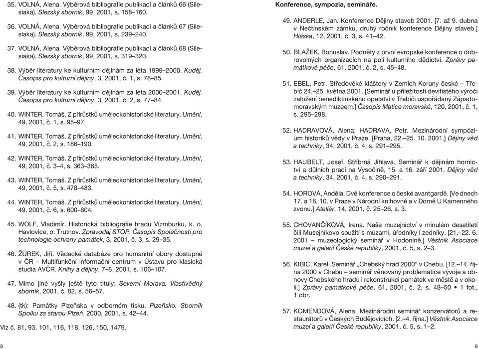 Výběr literatury ke kulturním dějinám za léta 1999 2000. Kuděj. Časopis pro kulturní dějiny, 3, 2001, č. 1, s. 78 85. 39. Výběr literatury ke kulturním dějinám za léta 2000 2001. Kuděj. Časopis pro kulturní dějiny, 3, 2001, č. 2, s.