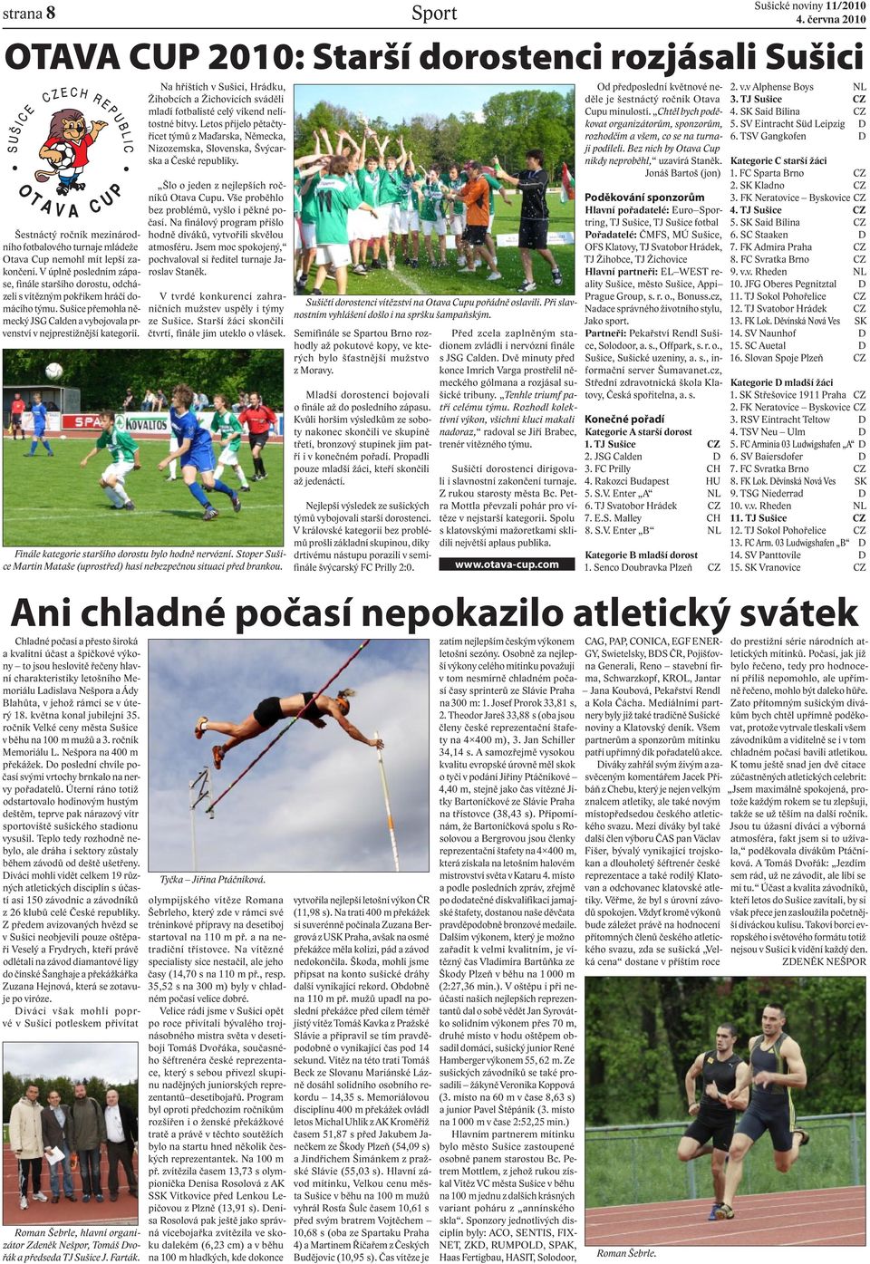 Při slavnostním vyhlášení došlo i na spršku šampaňským. www.otava-cup.com Roman Šebrle. Sušické noviny 11/2010 4.