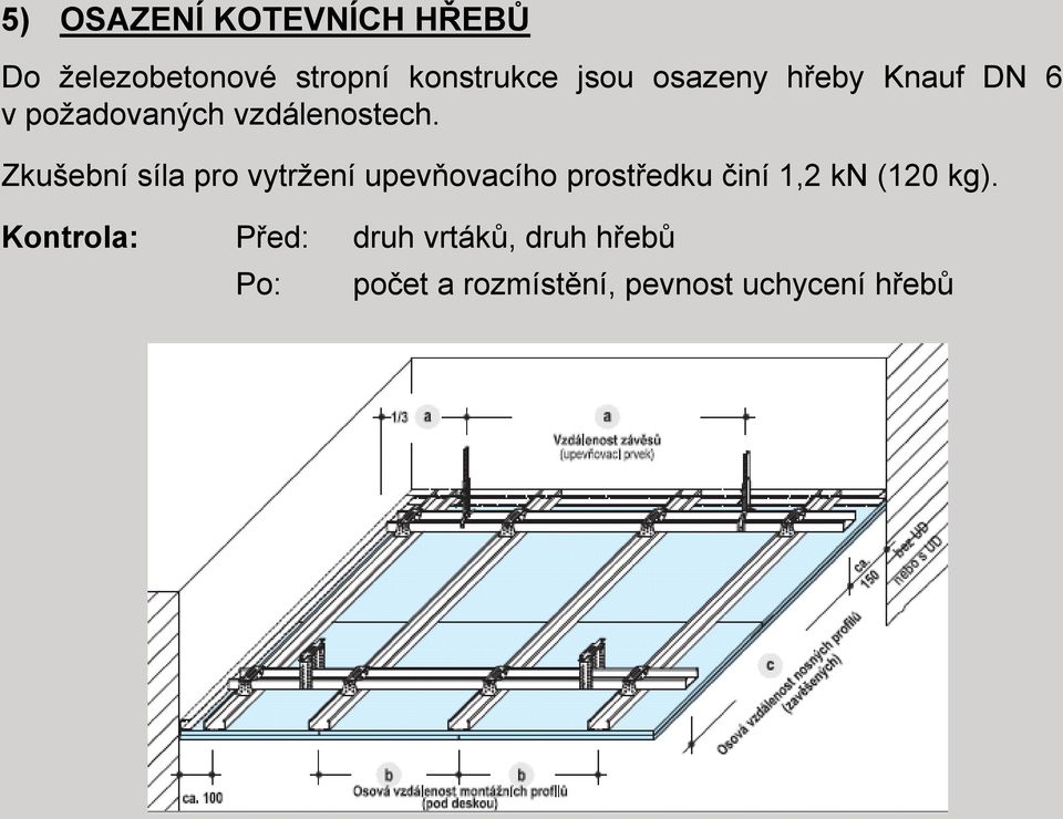 Zkušební síla pro vytržení upevňovacího prostředku činí 1,2 kn (120