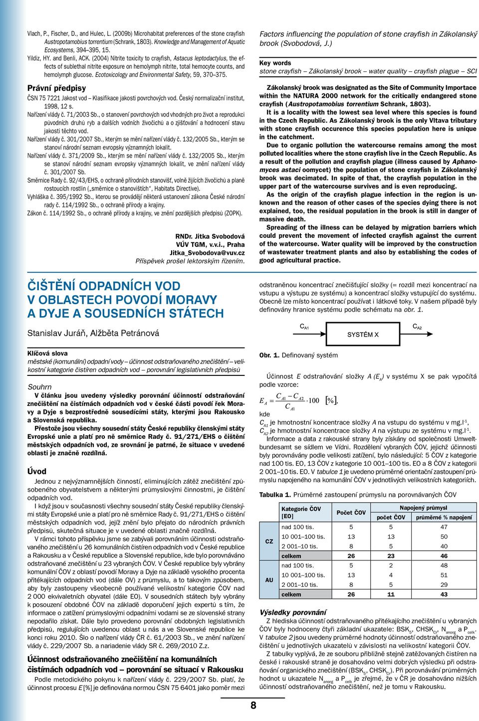 Ecotoxicology and Environmental Safety, 59, 370375. Právní předpisy ČSN 75 7221 Jakost vod Klasifikace jakosti povrchových vod. Český normalizační institut, 1998, 12 s. Nařízení vlády č. 71/2003 Sb.