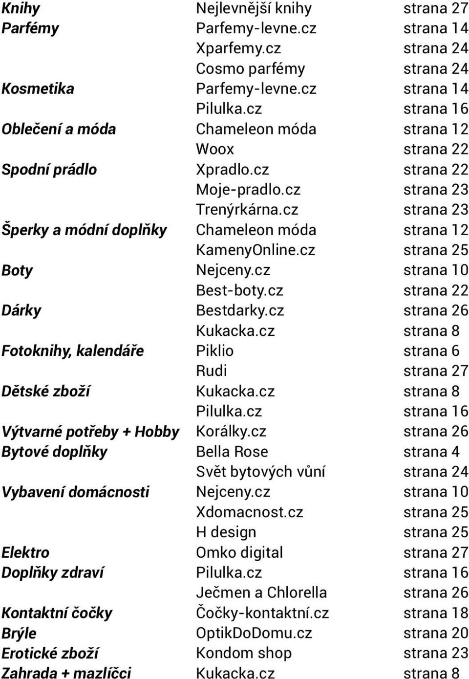 cz strana 16 Chameleon móda strana 12 Woox strana 22 Xpradlo.cz strana 22 Moje-pradlo.cz strana 23 Trenýrkárna.cz strana 23 Chameleon móda strana 12 KamenyOnline.cz strana 25 Nejceny.