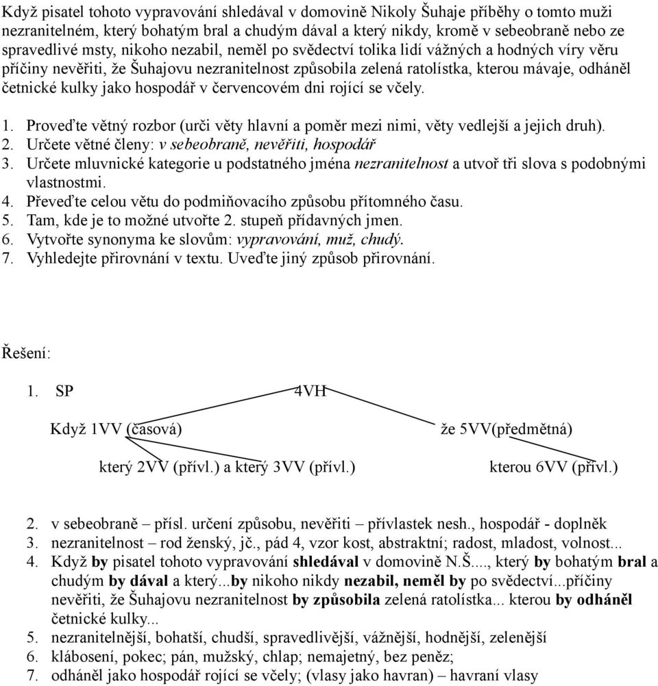 hospodář v červencovém dni rojící se včely. 2. Určete větné členy: v sebeobraně, nevěřiti, hospodář 3.