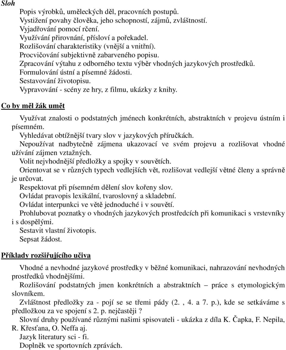 Formulování ústní a písemné žádosti. Sestavování životopisu. Vypravování - scény ze hry, z filmu, ukázky z knihy.