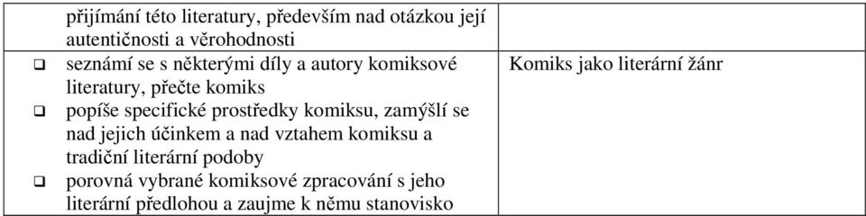 zamýšlí se nad jejich účinkem a nad vztahem komiksu a tradiční literární podoby porovná vybrané