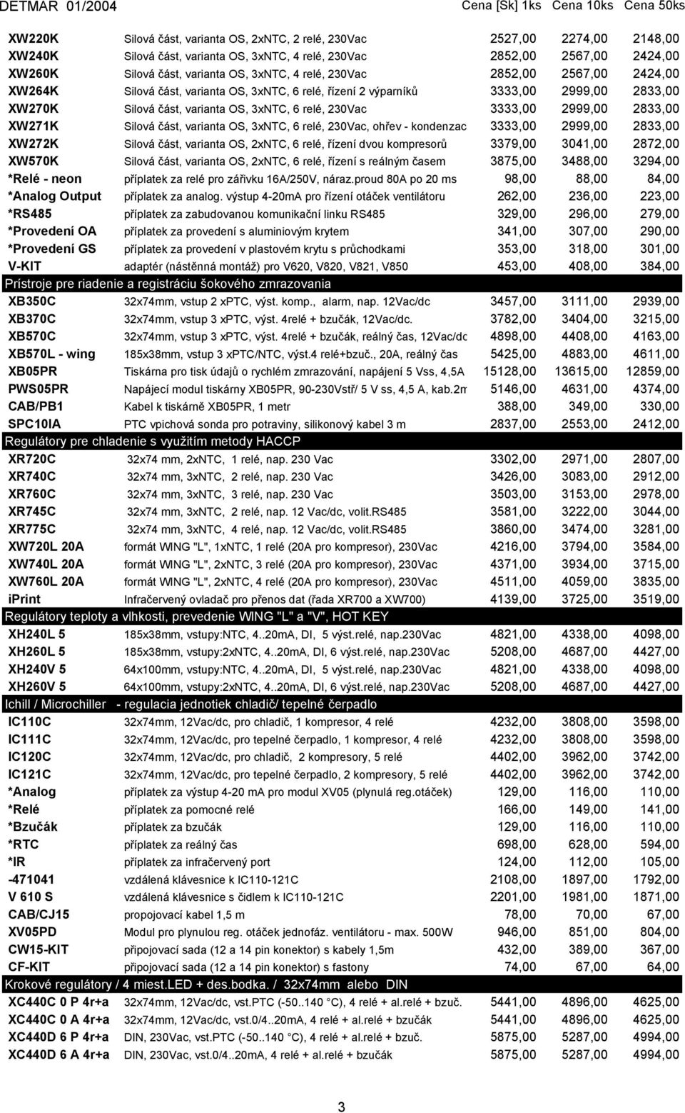 2833,00 XW271K Silová část, varianta OS, 3xNTC, 6 relé, 230Vac, ohřev - kondenzac 3333,00 2999,00 2833,00 XW272K Silová část, varianta OS, 2xNTC, 6 relé, řízení dvou kompresorů 3379,00 3041,00