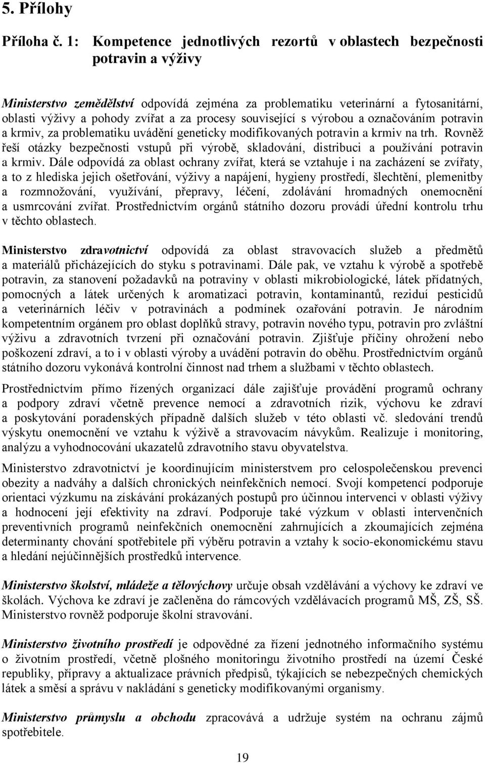 procesy související s výrobou a označováním potravin a krmiv, za problematiku uvádění geneticky modifikovaných potravin a krmiv na trh.