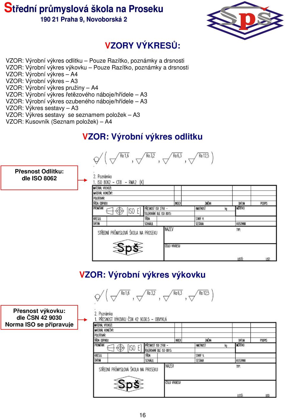 výkres ozubeného náboje/hřídele A3 VZOR: Výkres sestavy A3 VZOR: Výkres sestavy se seznamem položek A3 VZOR: Kusovník (Seznam položek) A4 VZOR: