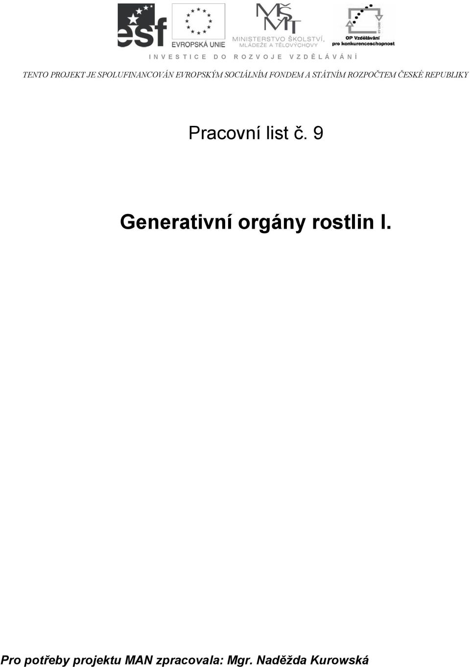 ROZPOČTEM ČESKÉ REPUBLIKY Pracovní list č.