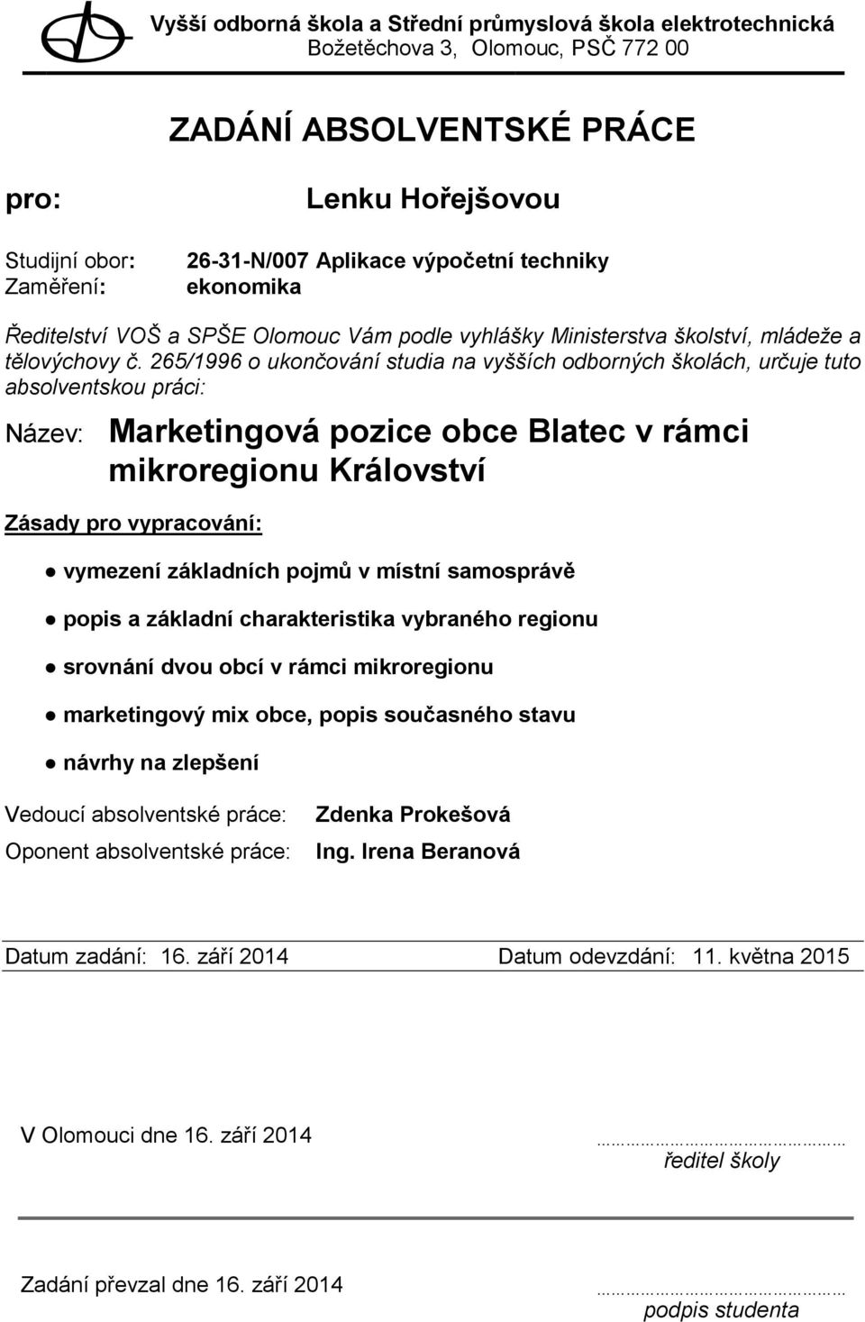 charakteristika vybraného regionu srovnání dvou obcí v rámci mikroregionu