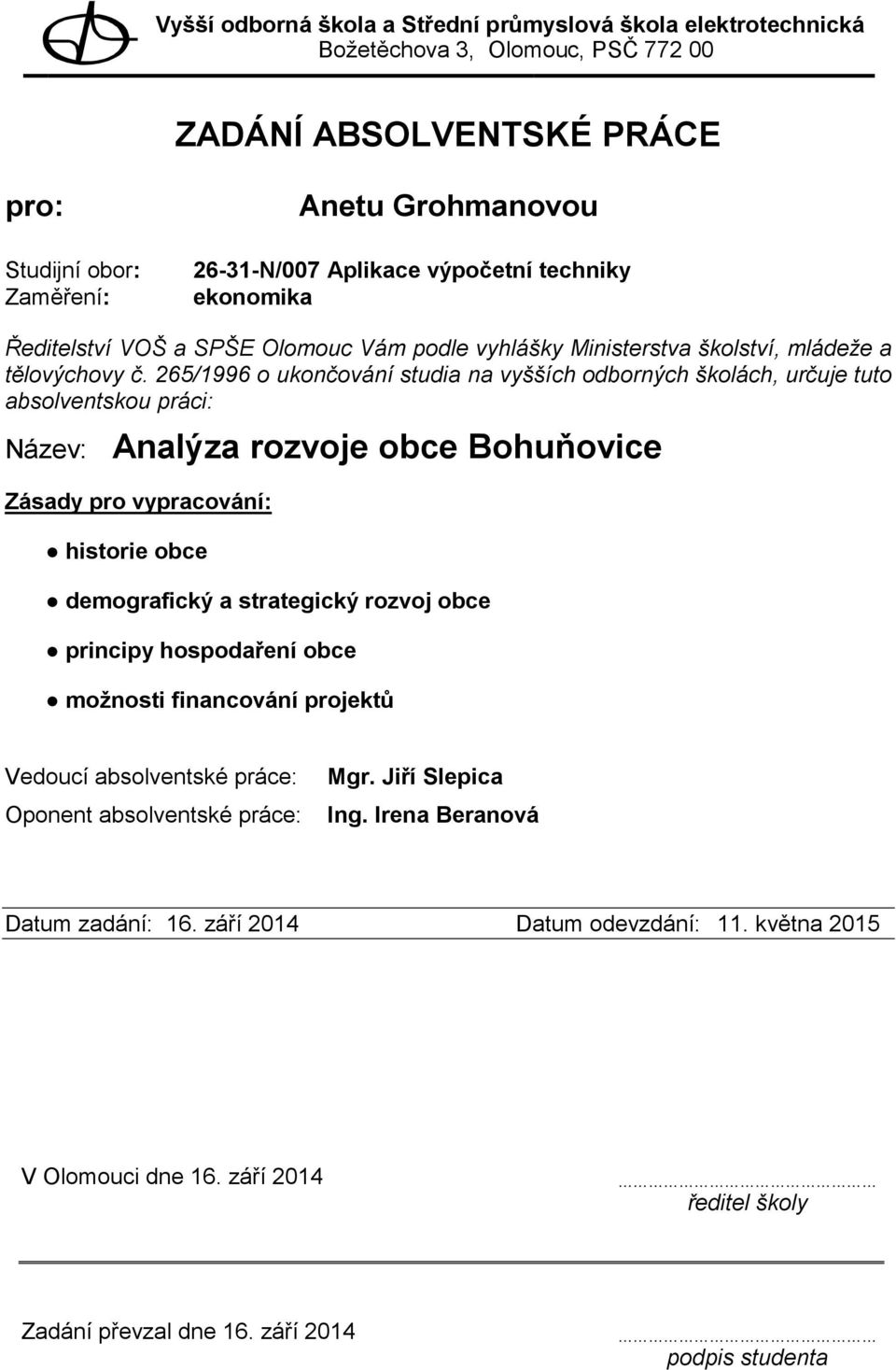 strategický rozvoj obce principy hospodaření obce