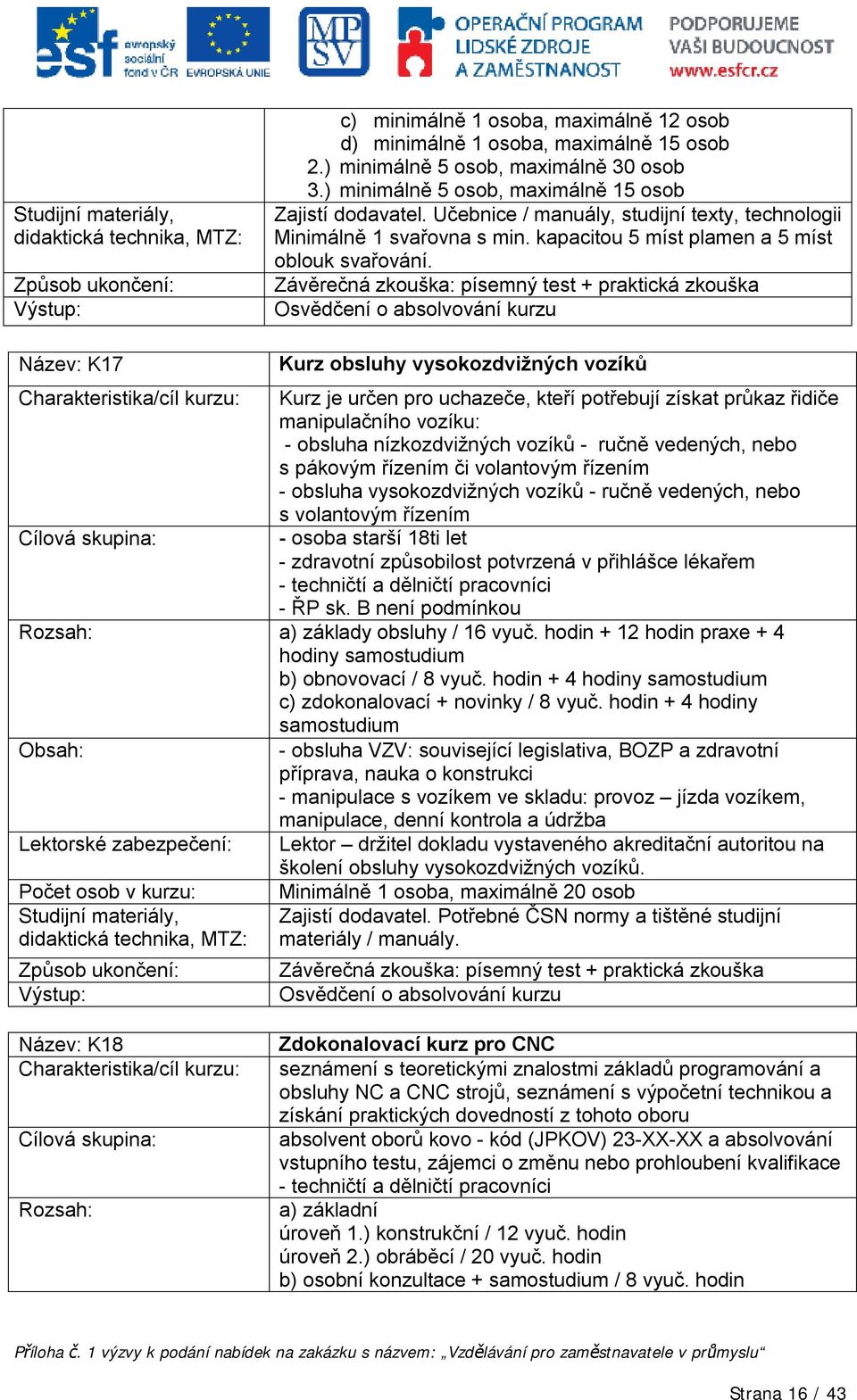 Závěrečná zkouška: písemný test + praktická zkouška Název: K17 Charakteristika/cíl kurzu: Kurz obsluhy vysokozdvižných vozíků Kurz je určen pro uchazeče, kteří potřebují získat průkaz řidiče