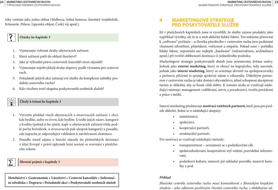 Která zařízení patří do oblasti lázeňství? 3. Jaké je výhradní právo cestovních kanceláří stran zájezdů? 4. Vyjmenujte nejobvyklejší druhy dopravy podle významu pro cestovní ruch. 5.