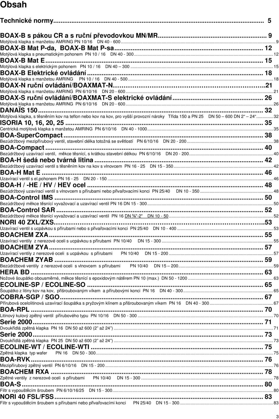 .. 18 Motýlová klapka s manžetou AMRING PN 10 / 16 DN 40-500... 18 BOAX-N ruční ovládání/boaxmat-n..21 Motýlová klapka s manžetou AMRING PN 6/10/16 DN 20-600.