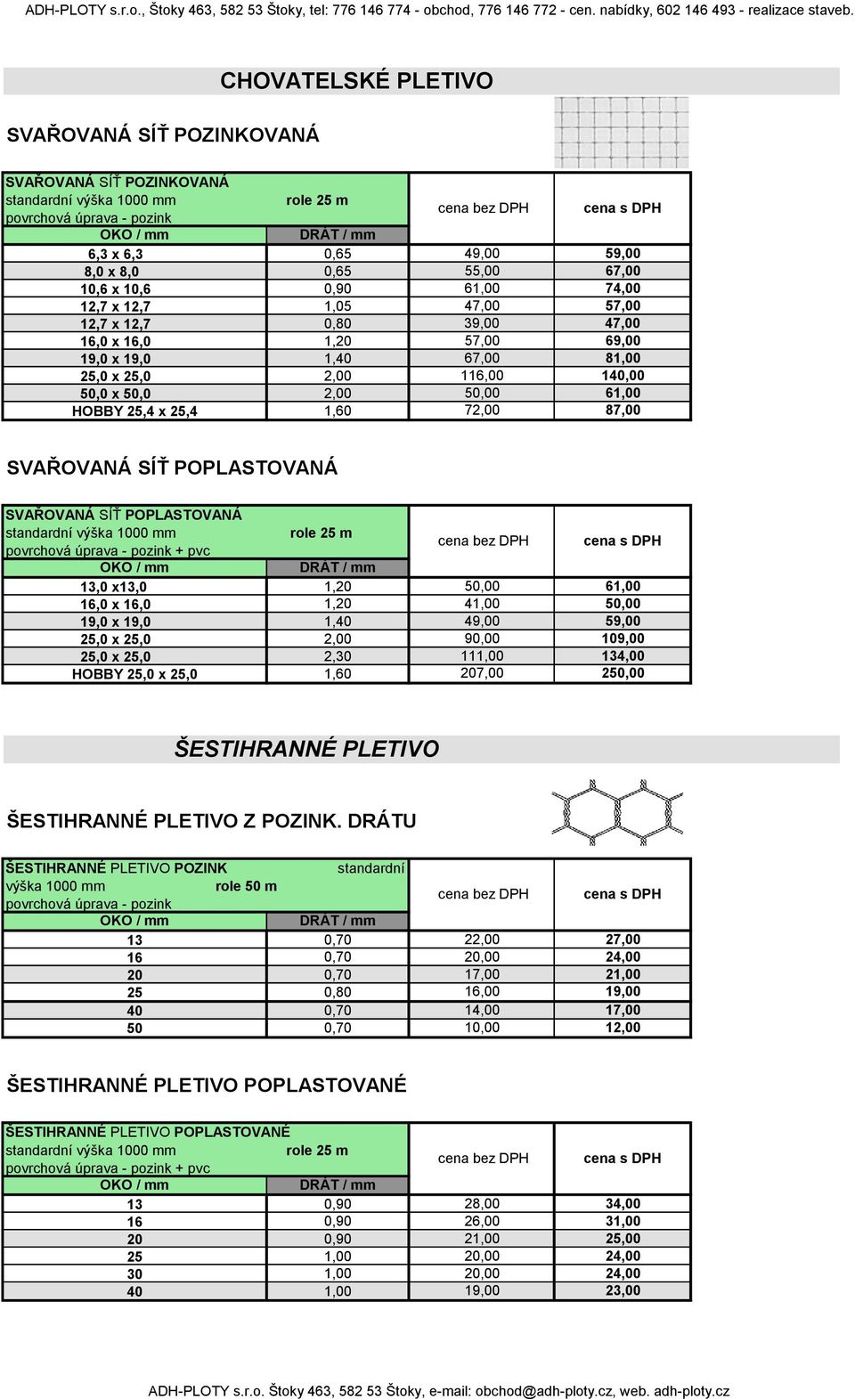 25,4 25,4 1,60 72,00 87,00 SVAŘOVANÁ SÍŤ POPLASTOVANÁ SVAŘOVANÁ SÍŤ POPLASTOVANÁ standardní výška mm role 25 m povrchová úprava - pozink + pvc OKO / mm DRÁT / mm 13,0 13,0 1,20 50,00 61,00 16,0 16,0