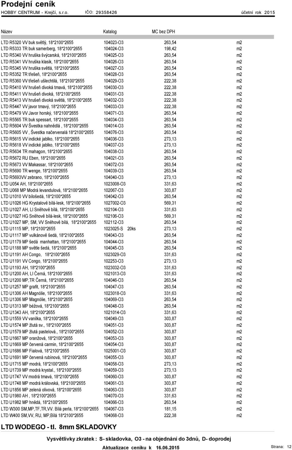 18*2100*2655 104029-O3 222,38 m2 LTD R5410 VV hrušeň divoká tmavá, 18*2100*2655 104030-O3 222,38 m2 LTD R5411 VV hrušeň divoká, 18*2100*2655 104031-O3 222,38 m2 LTD R5413 VV hrušeň divoká světlá,