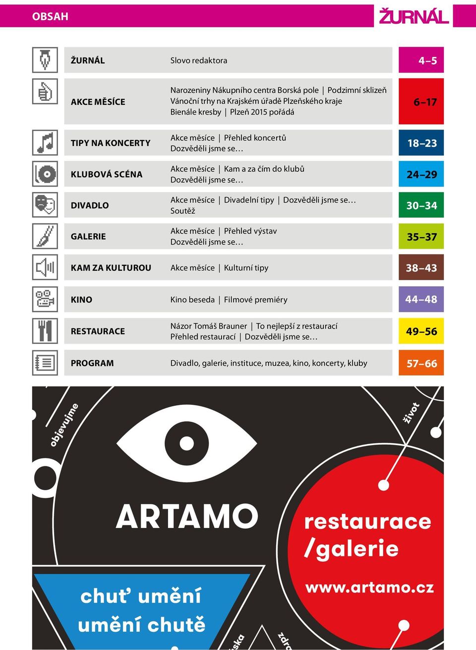tipy Dozvěděli jsme se DIVADLO 30 34 Soutěž Akce měsíce Přehled výstav GALERIE Dozvěděli jsme se 35 37 KAM ZA KULTUROU Akce měsíce Kulturní tipy 38 43 KINO Kino beseda Filmové