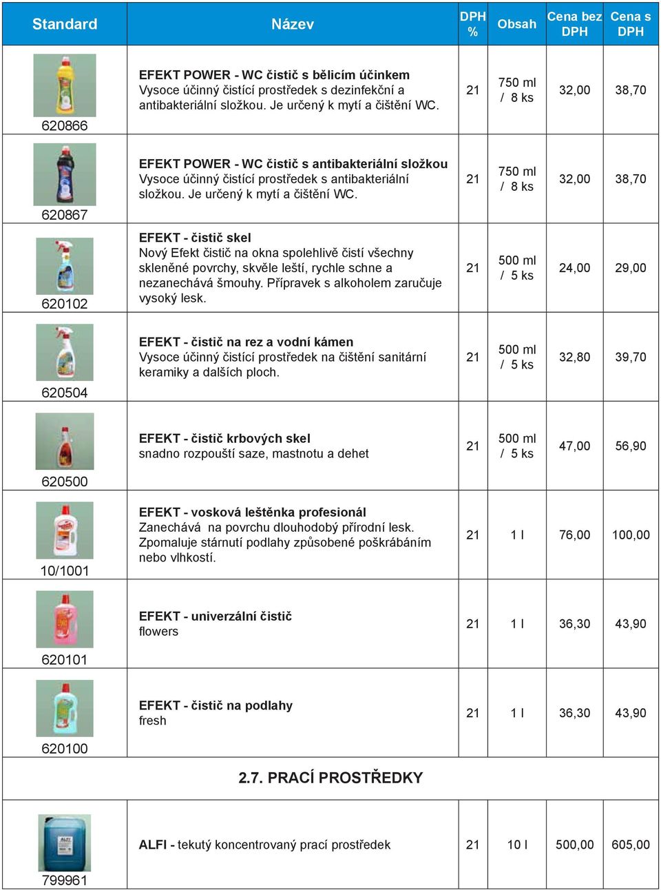 750 ml / 8 ks 32,00 38,70 620867 620102 EFEKT - čistič skel Nový Efekt čistič na okna spolehlivě čistí všechny skleněné povrchy, skvěle leští, rychle schne a nezanechává šmouhy.