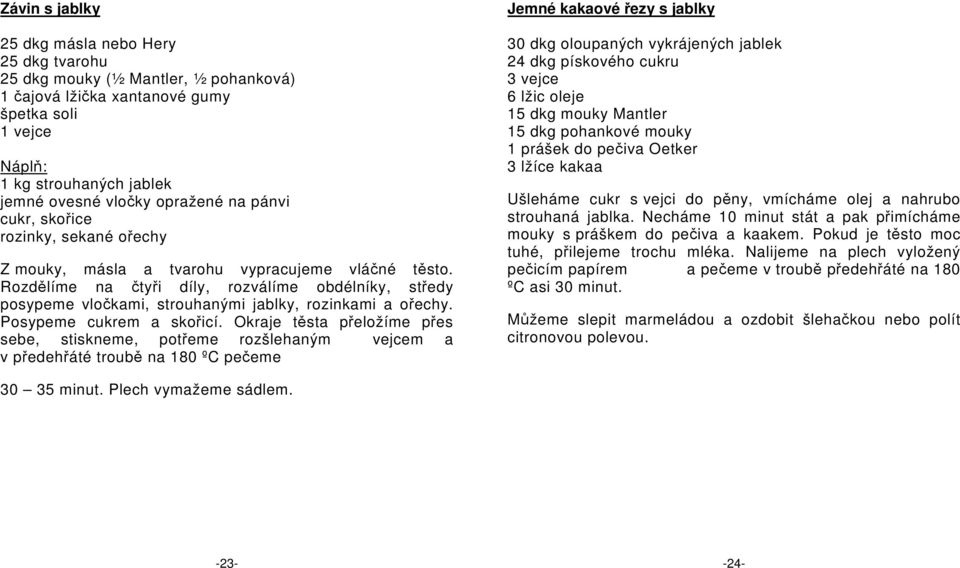 Rozdělíme na čtyři díly, rozválíme obdélníky, středy posypeme vločkami, strouhanými jablky, rozinkami a ořechy. Posypeme cukrem a skořicí.