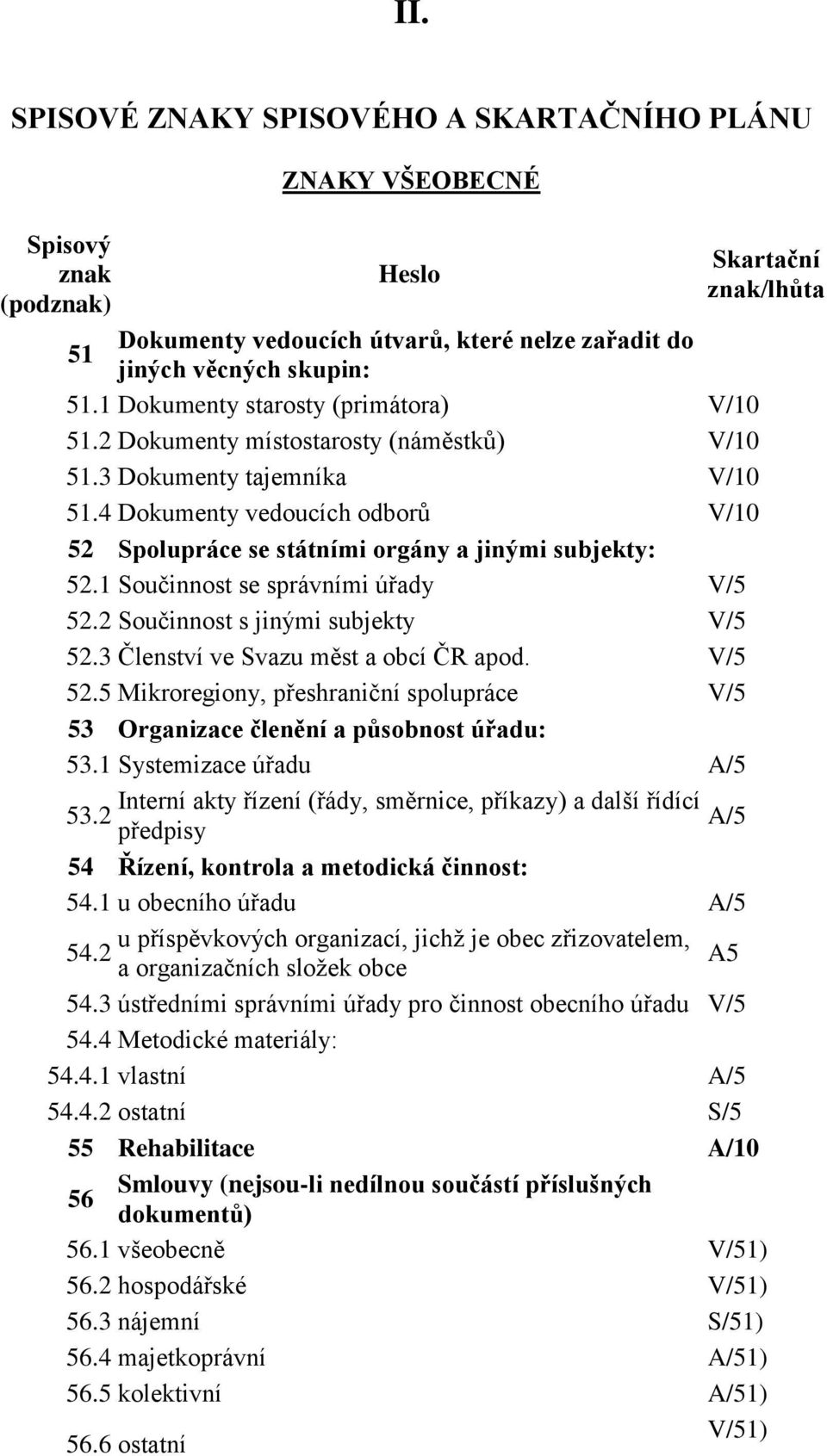 4 Dokumenty vedoucích odborů V/10 52 Spolupráce se státními orgány a jinými subjekty: 52.1 Součinnost se správními úřady V/5 52.2 Součinnost s jinými subjekty V/5 52.