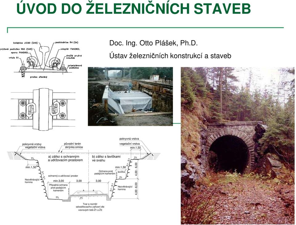 3,00 Případná ochrana proti padajícím kamenům 3,00 3,00 b) zářez s lavičkami ve svahu Ochrana proti padajícím kamenům 3:1-5:1 min.