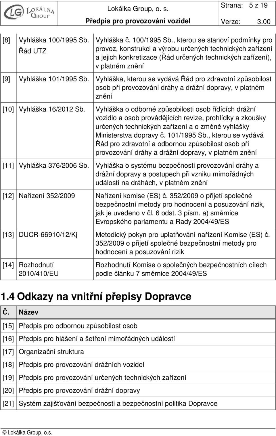 , kterou se stanoví podmínky pro provoz, konstrukci a výrobu určených technických zařízení a jejich konkretizace (Řád určených technických zařízení), v platném znění [9] Vyhláška 101/1995 Sb.